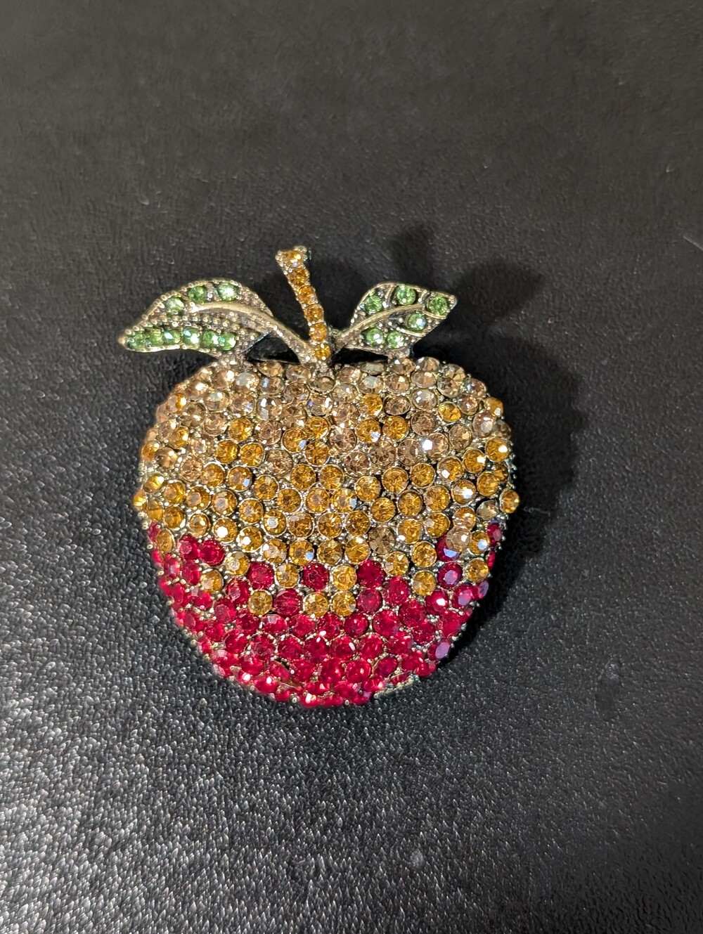 Crystal Apple Brooch - Gold, Red & Green Accent